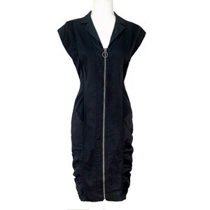 NWT 96% Cotton Collared Midi Dress with Zipper and Ruched Sides